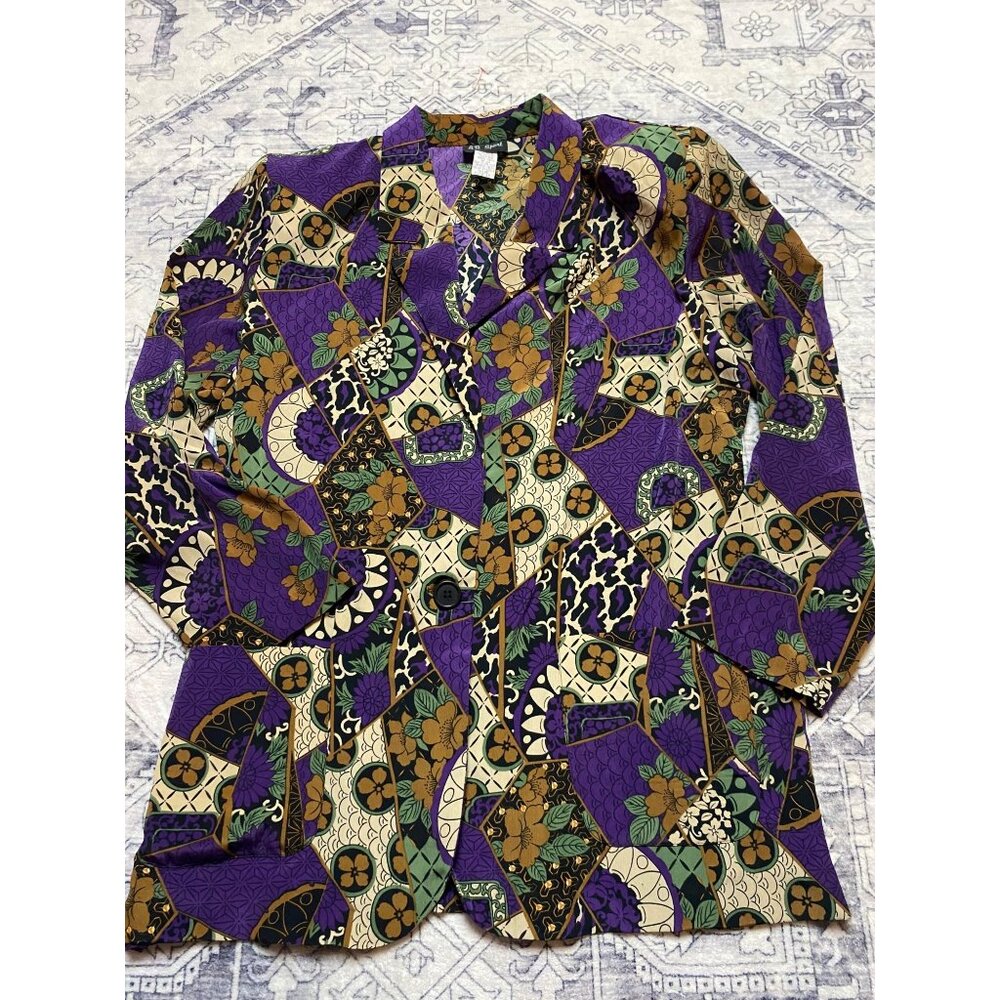Vintage AB Sport Womens Blazer Size 18 Purple Floral Satin Suit Jacket 80's 90's